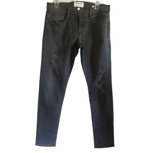 Frame Jeans 25 Womens Denim Le Garson Black Womens Caswell Destroyed Ripped Pant